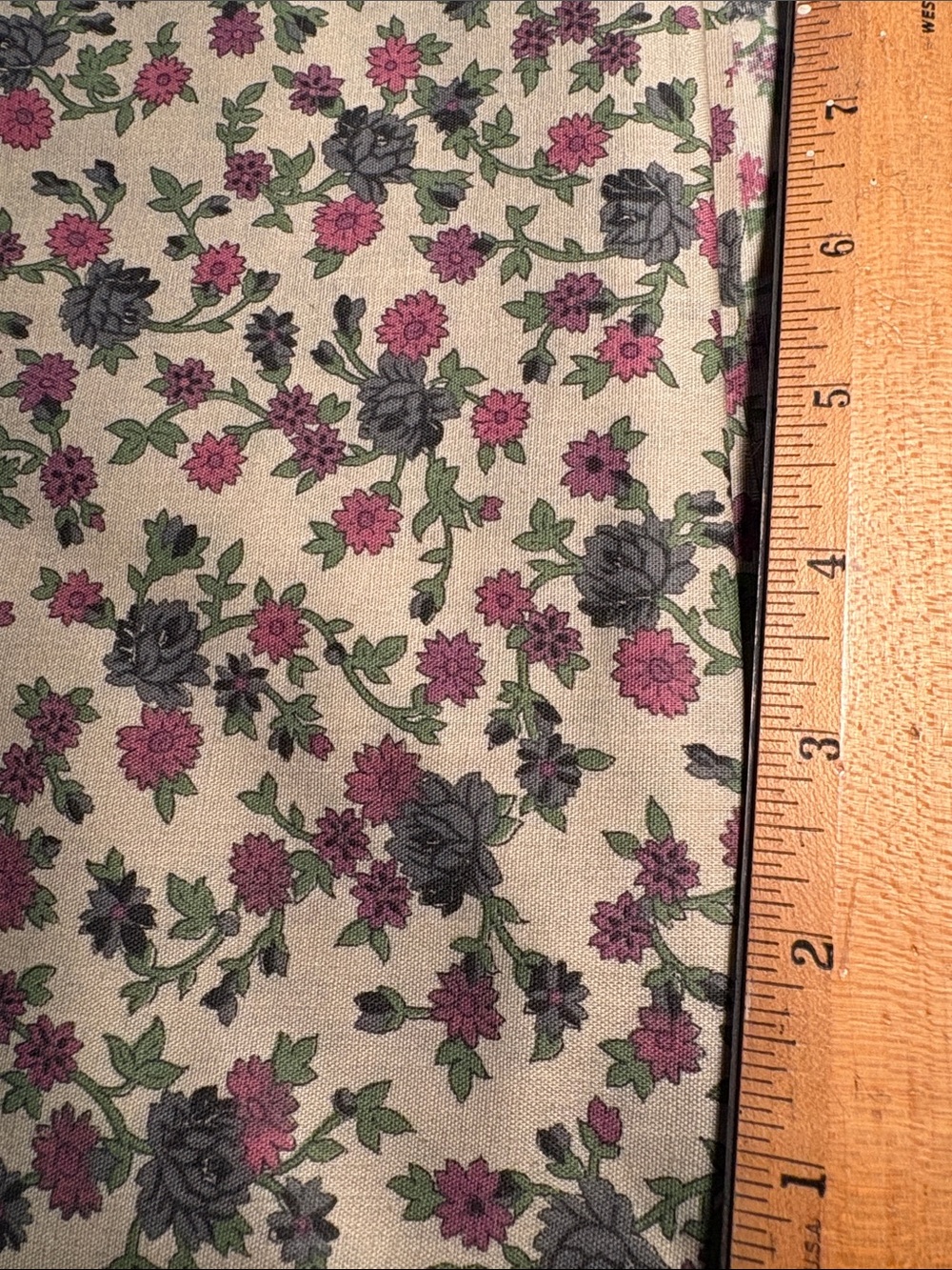 Vintage Cranston Floral Cotton Fabric Panel in Mauve and Slate